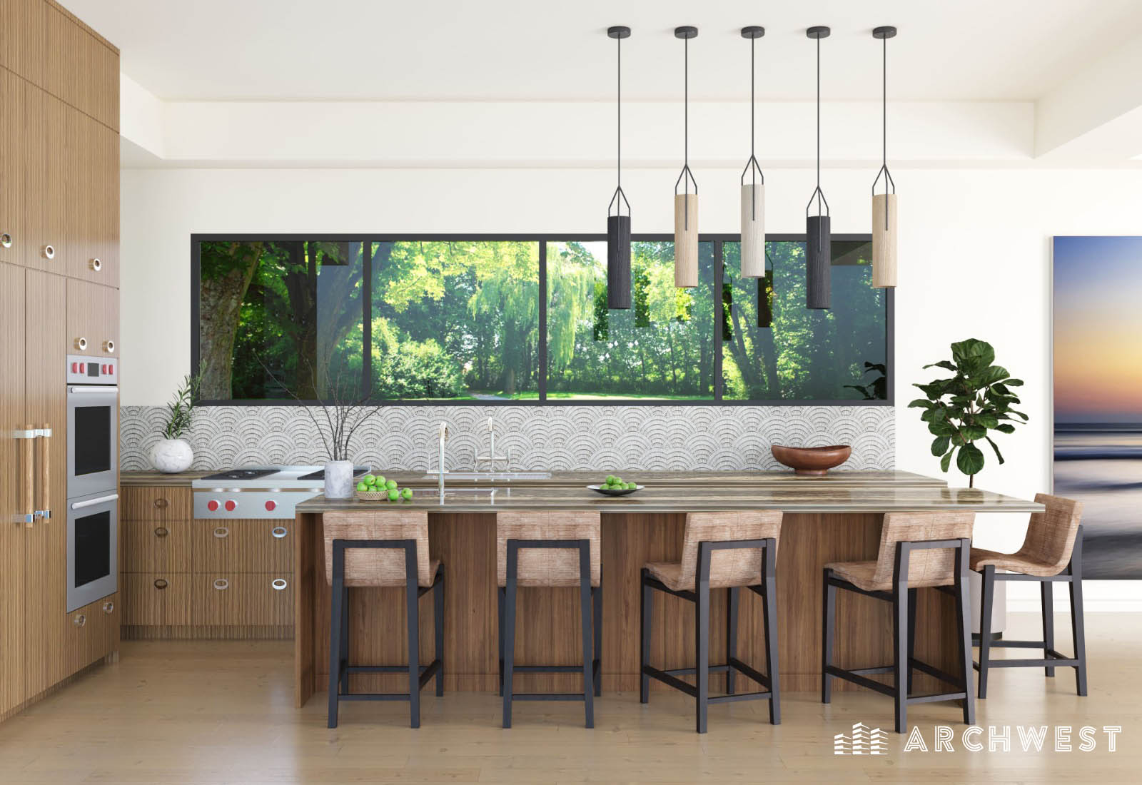 12. 3D Render of an Open Kitchen, Pennsylvania, USA